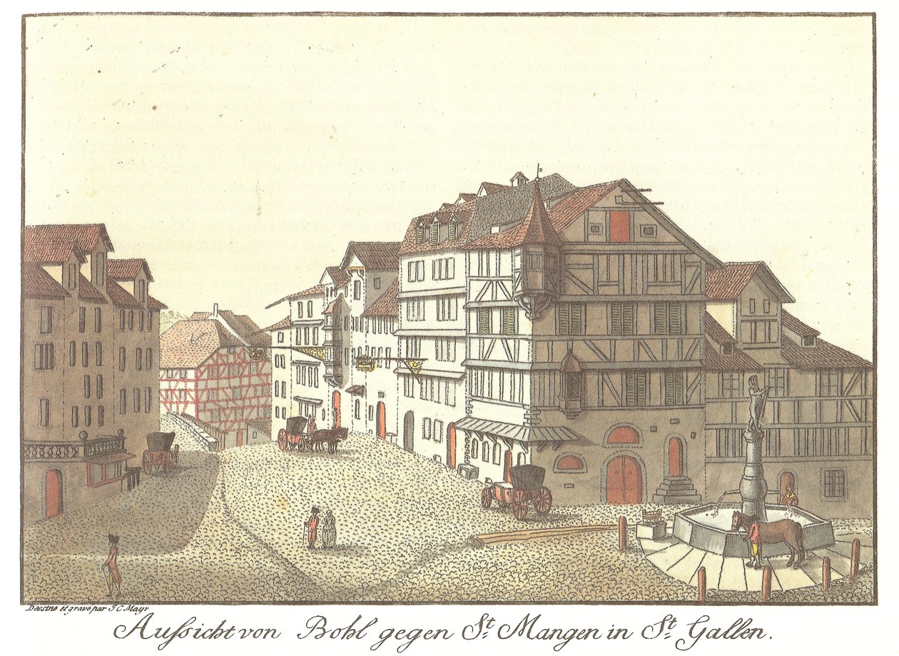 Udsigt fra Bohl mod St. Mangen i St. Gallen (original titel) af Zeichner und Kupferstecher