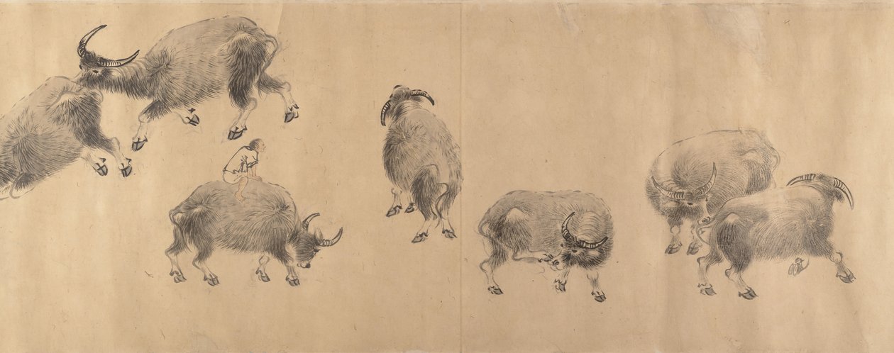 Vandbøfler, dateret 1639. af Zhang Hong