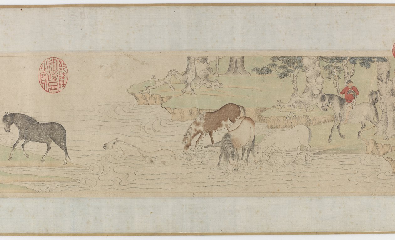 Heste og gomme krydser en flod, Yuan eller det tidlige Ming-dynasti, 1300-tallet af Zhao Mengfu Chao Meng Fu or