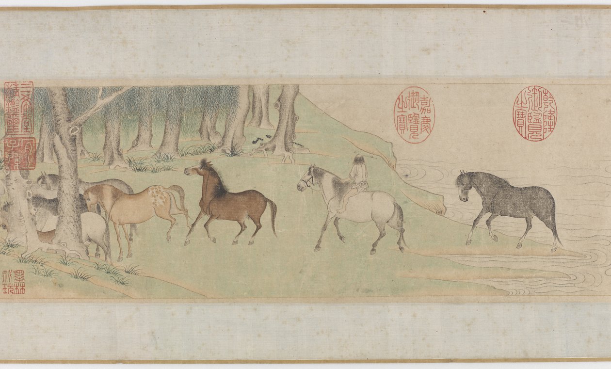 Heste og gomme krydser en flod, Yuan eller det tidlige Ming-dynasti, 1300-tallet af Zhao Mengfu Chao Meng Fu or