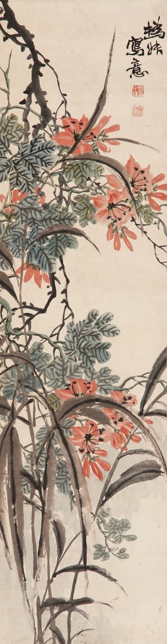 Blomster, Qing-dynastiet (blæk og farve på papir) af Zhao Zhiqian