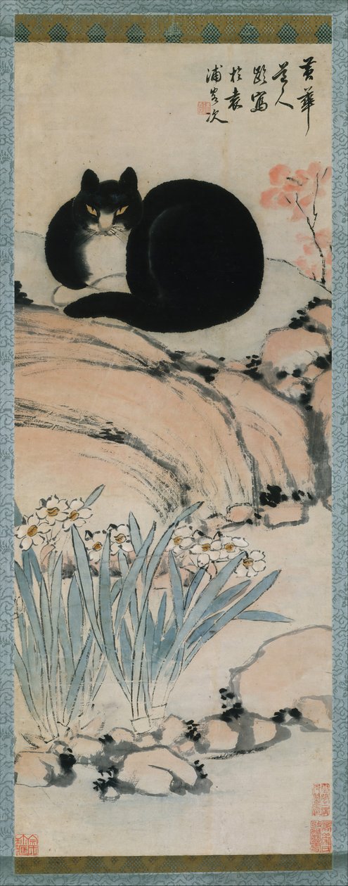 Sort kat og narcissus, 1800-tallet. af Zhu Ling