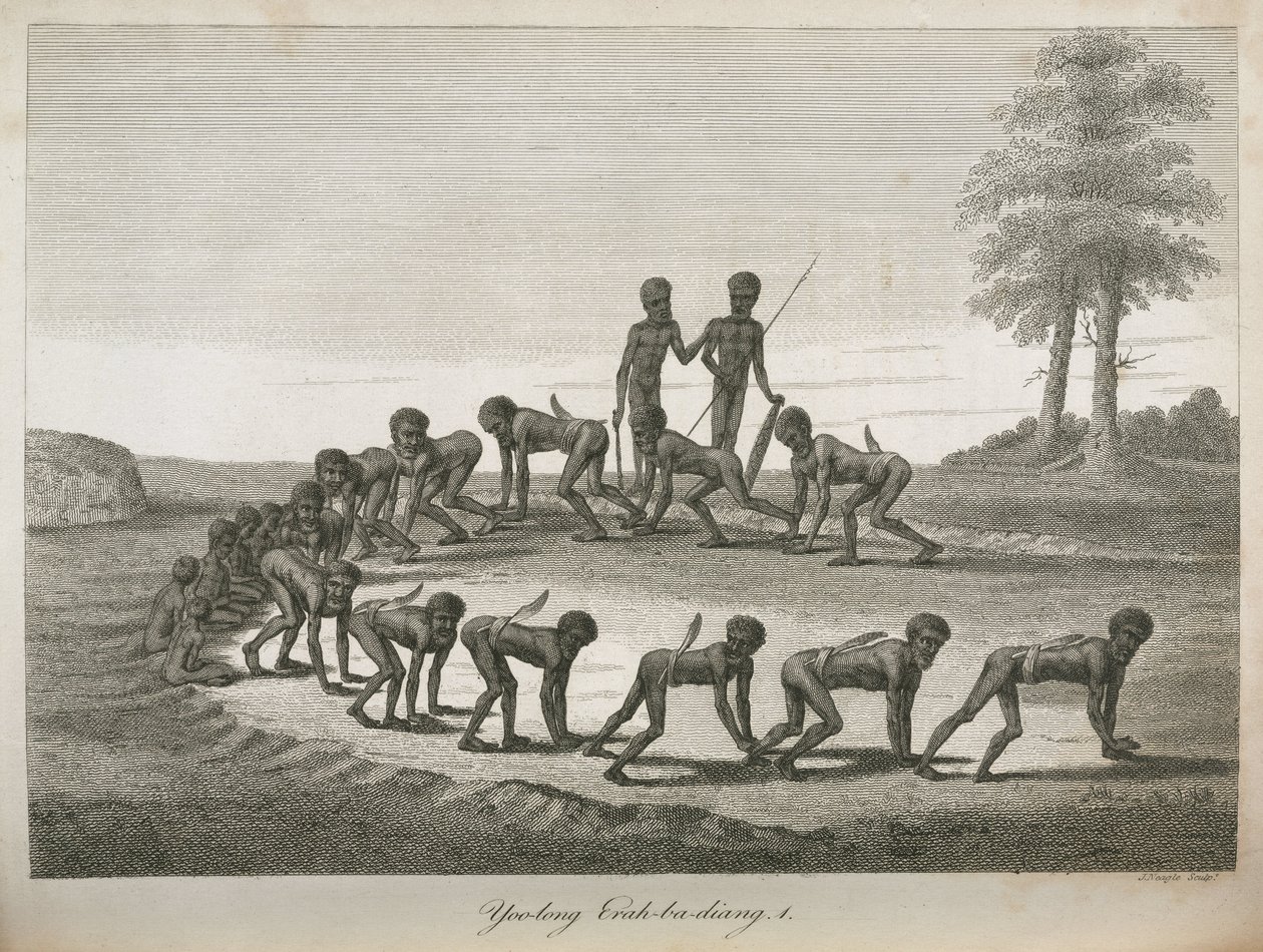 Aboriginale mænd, der imiterer hunde, Australien af Frederick (attr. to) Barnard