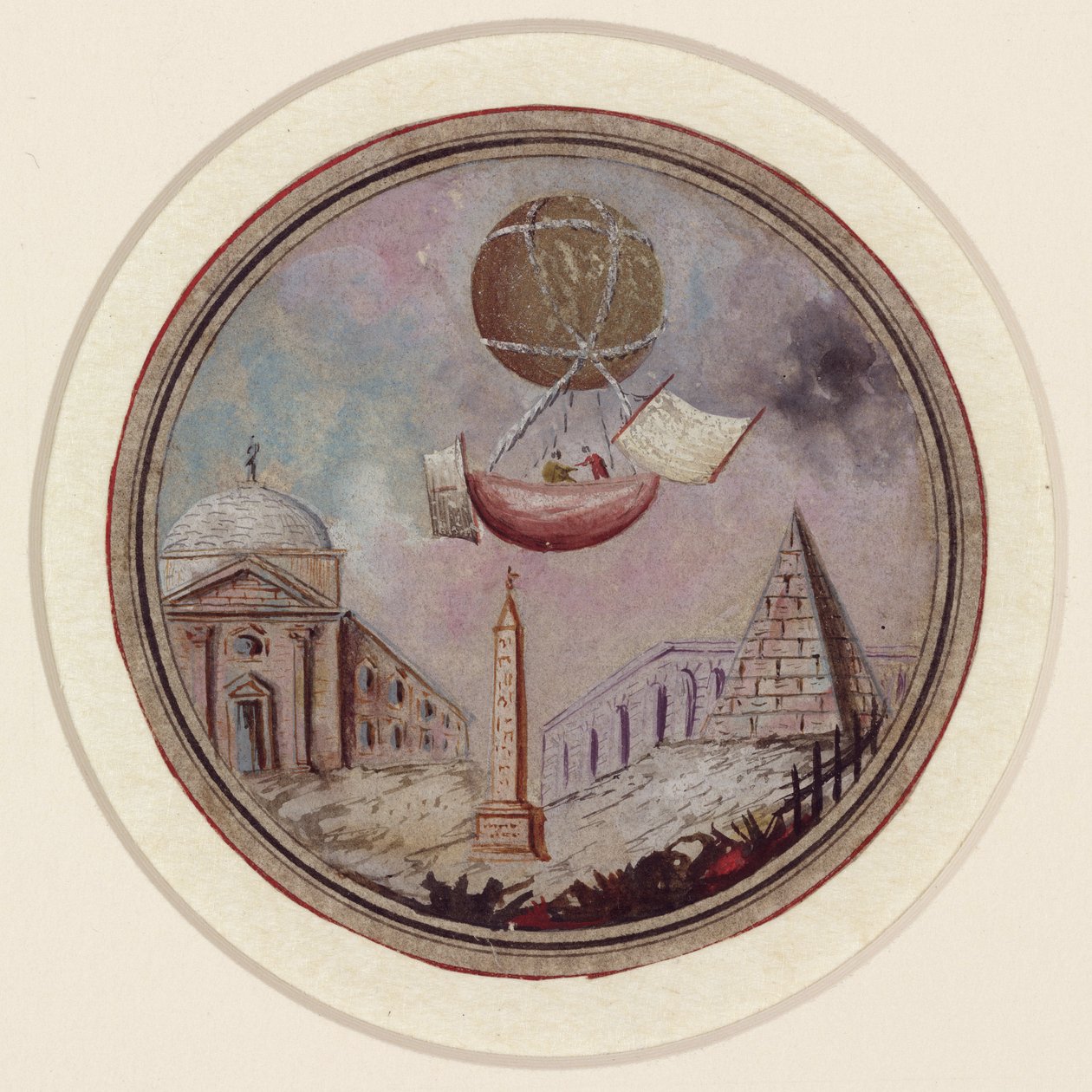 En tidlig ballonflyvningskatastrofe, ca. 1785 af Frederick (attr. to) Barnard