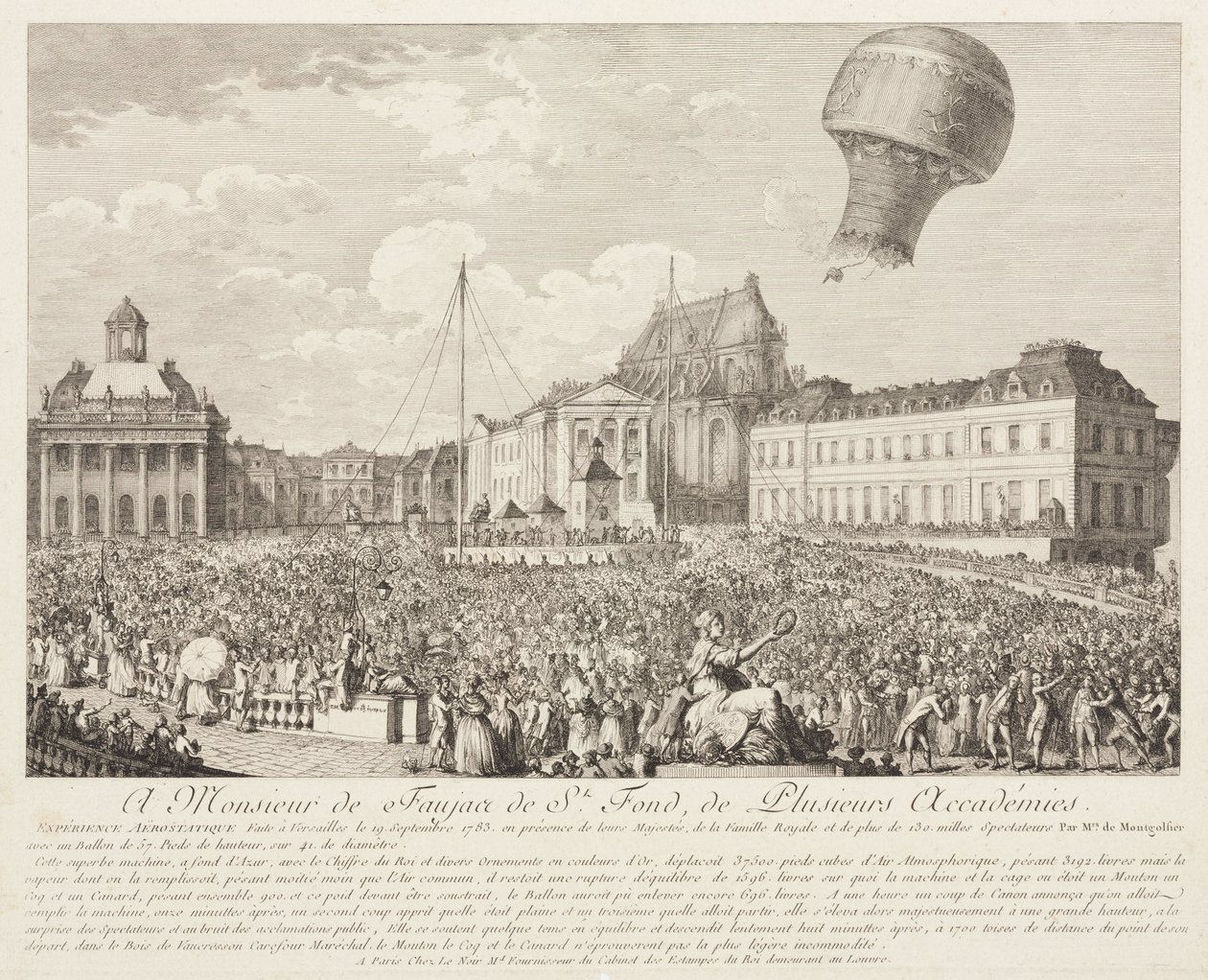 Bestigning af en Montgolfier-ballon i Versailles af Frederick (attr. to) Barnard