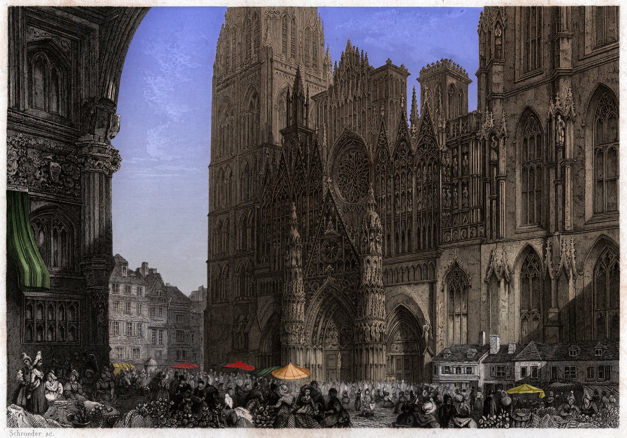 Cathedrale de Rouen, omkring 1850 (gravering) af . .