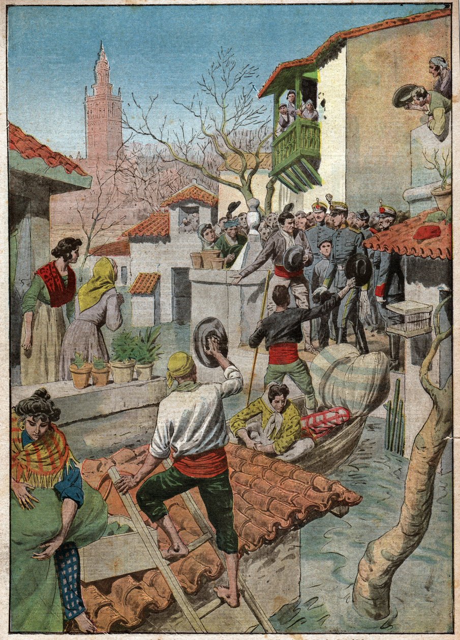 Inondations a Sevilla. Oversvømmelser i Sevilla. af Ferdinand Georg Waldmuller