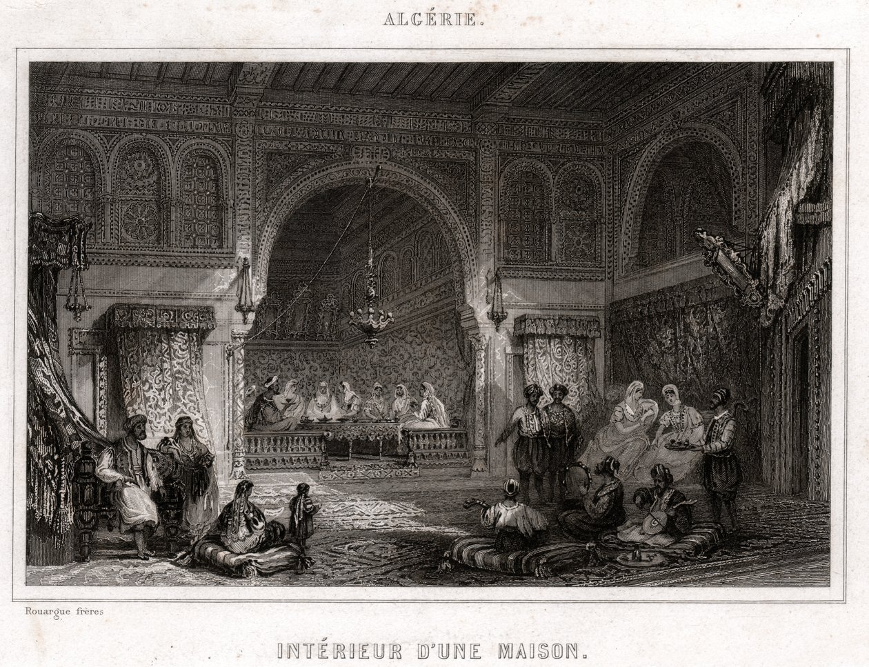 Interiør i Algeriet, omkring 1840 (gravering) af . .