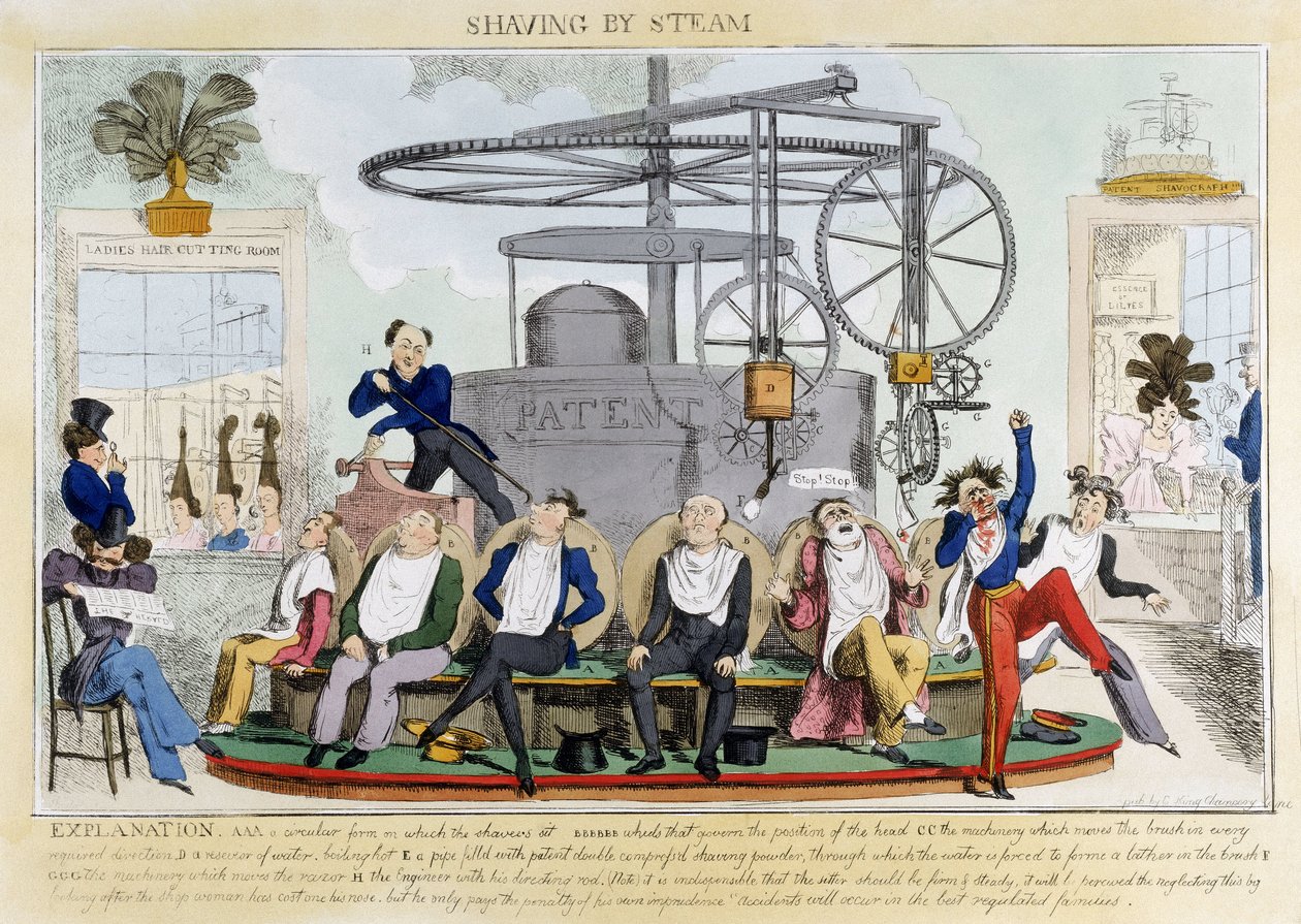 Barbering med damp", ca. 1810 af Ferdinand Georg Waldmuller