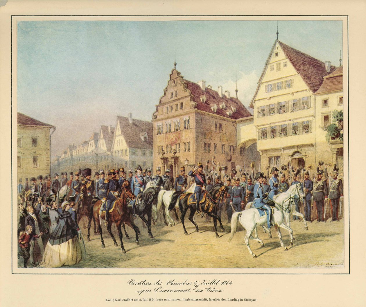 Ceremoniel åbning af statsparlamentet af kong Karl von Württemberg - kort efter tiltrædelsen - den 5. juli 1864 af after Louis Braun