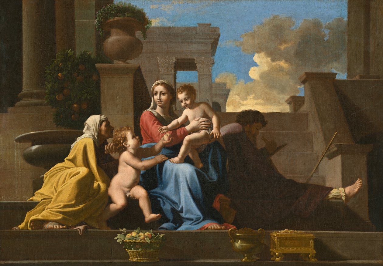 Hellig familie på trinene af after Nicolas Poussin