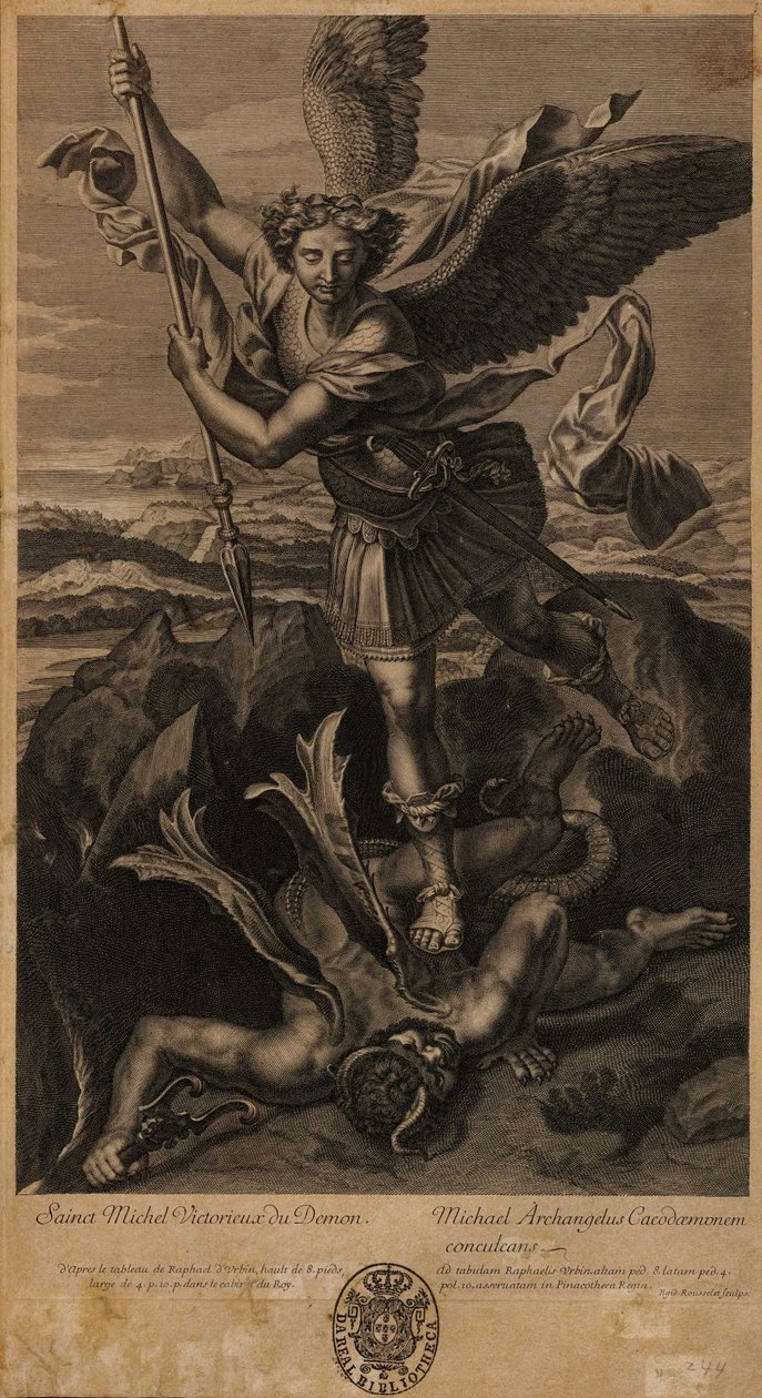 Den hellige Michael besejrer Satan Sainct Michael sejrende over dæmonen af after Raphael