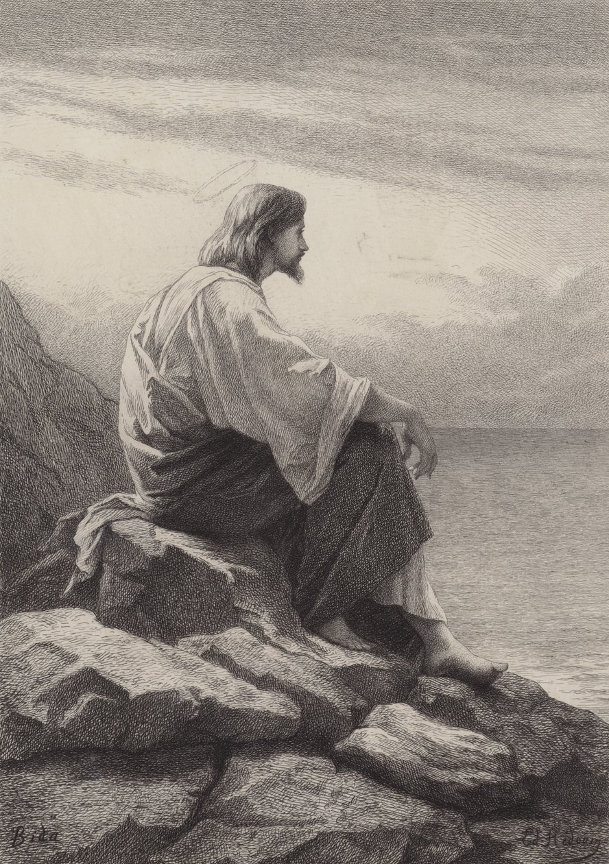 Jesus sidder ved havet af after Albert Robida