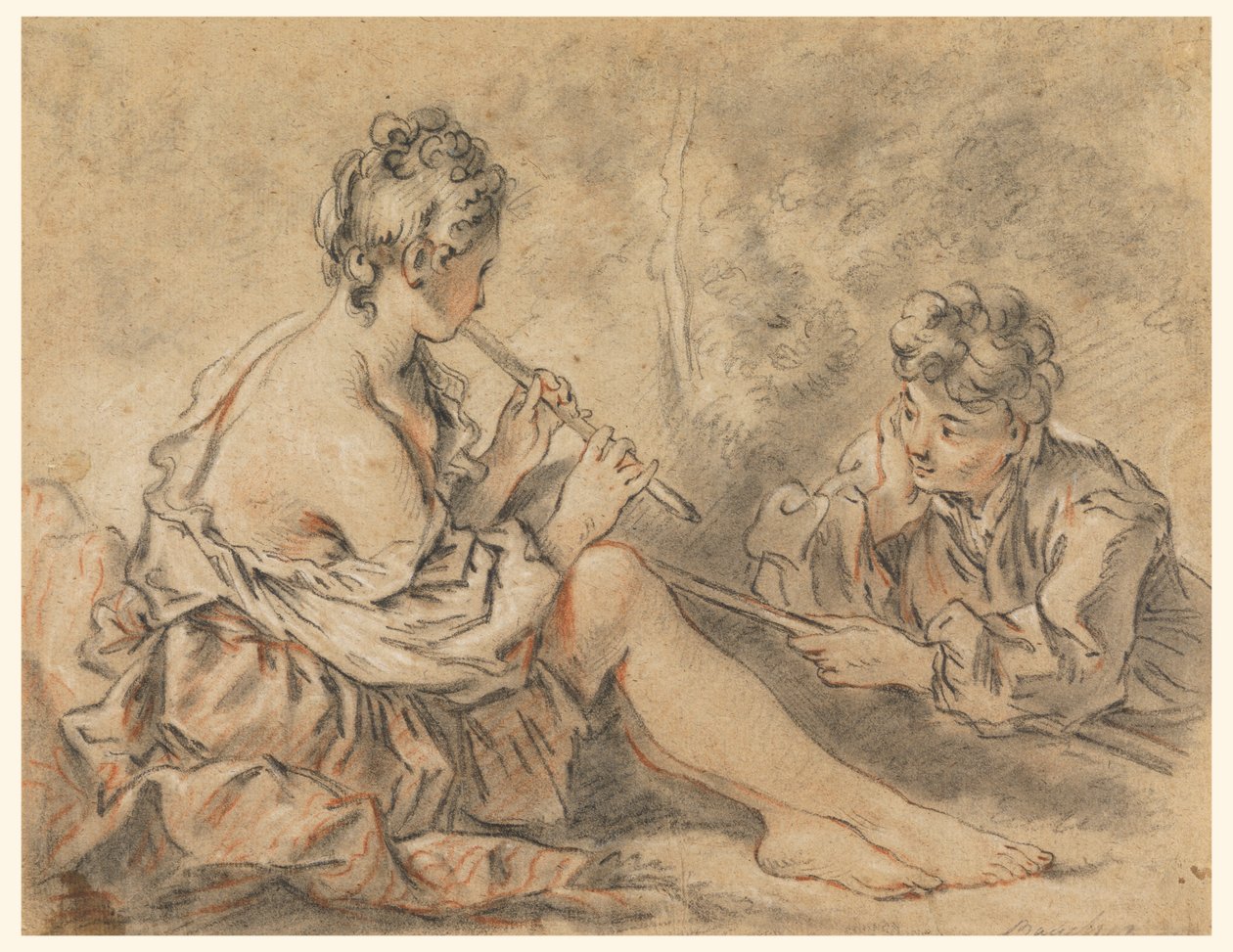 Hyrdinde, der leder til en hyrde af after Francois Boucher