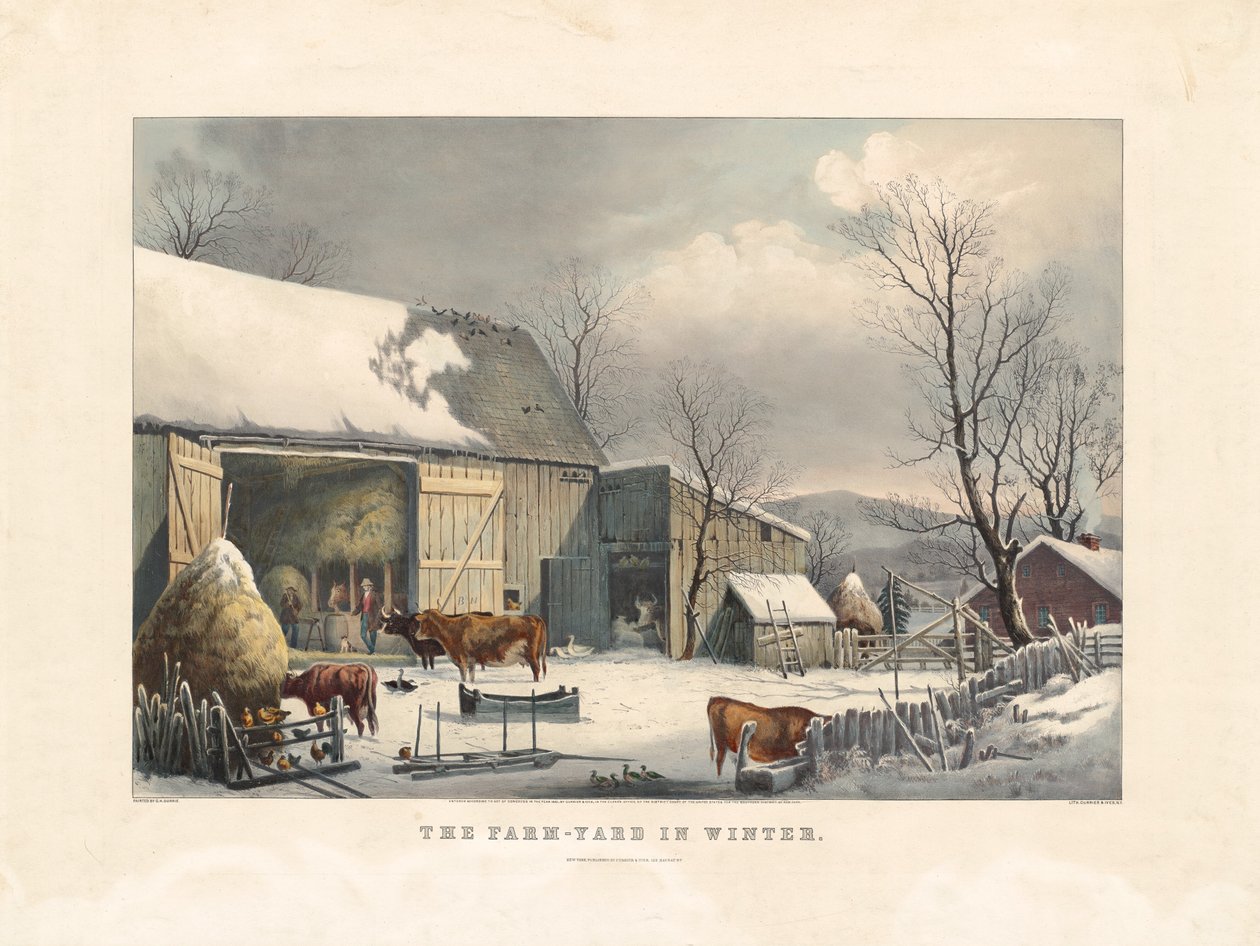 Gårdsgården om vinteren af after George Henry Durrie