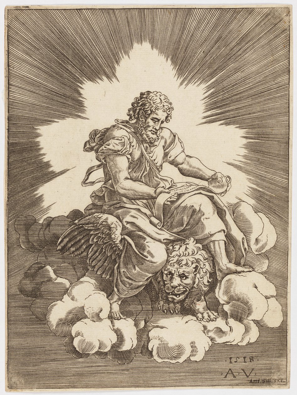 Sankt Markus, siddende på en løve af after Giulio Romano