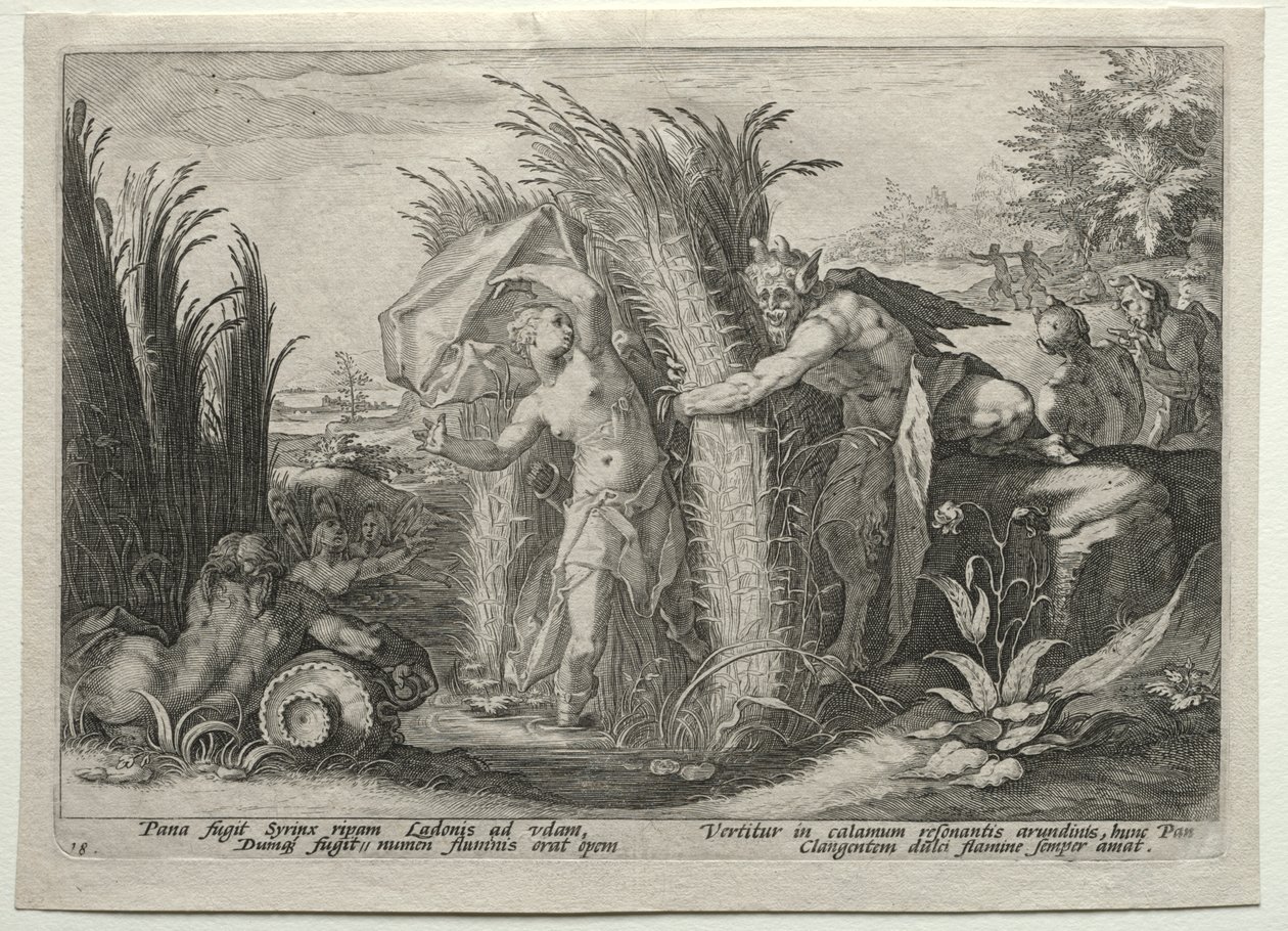 Pan forfølger Syrinx af after Hendrick Goltzius