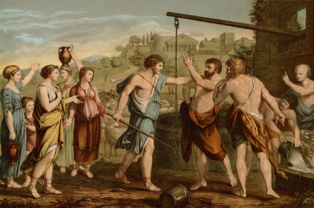 Moses forsvarer døtrene af after Nicolas Poussin