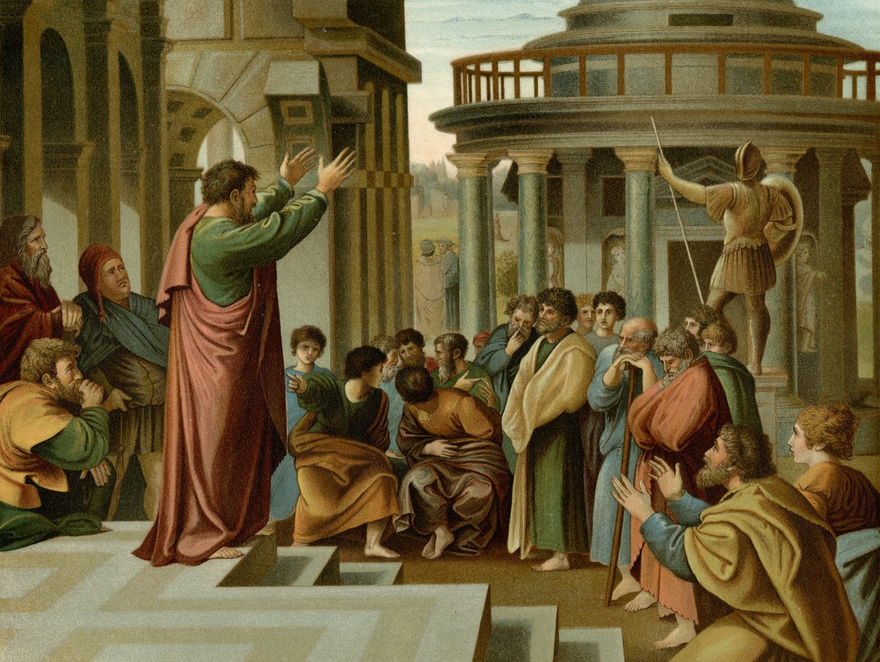 Paulus prædiker i Athen af after Raphael