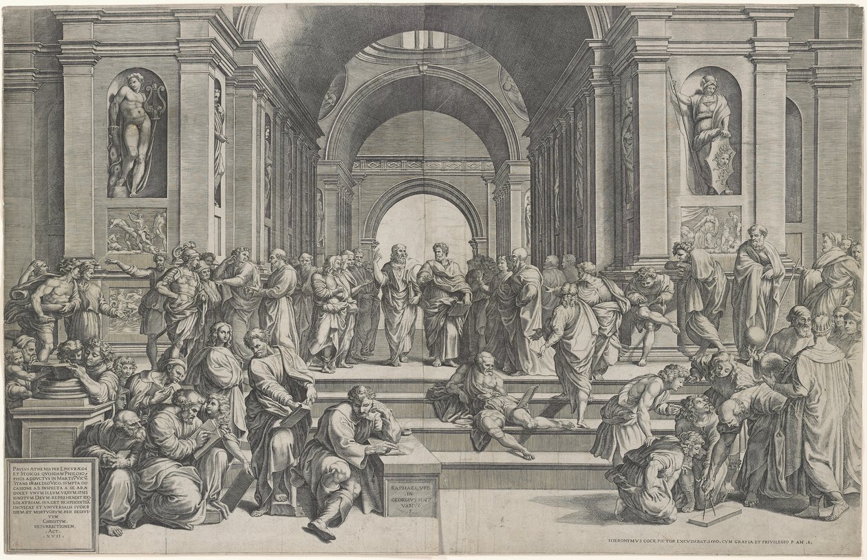 Skolen i Athen. Pub. 1550 af after Raphael