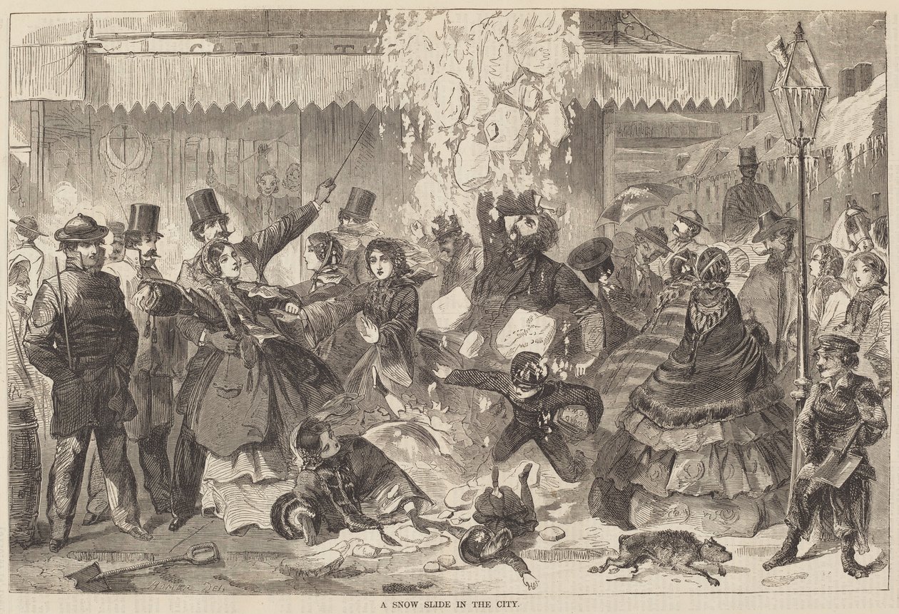 En snerutschebane i byen af after Winslow Homer