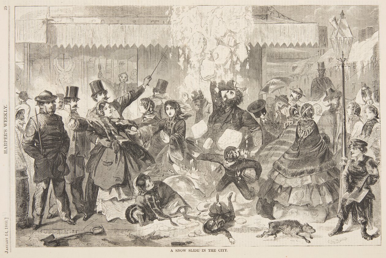 En snerutschebane i byen af after Winslow Homer