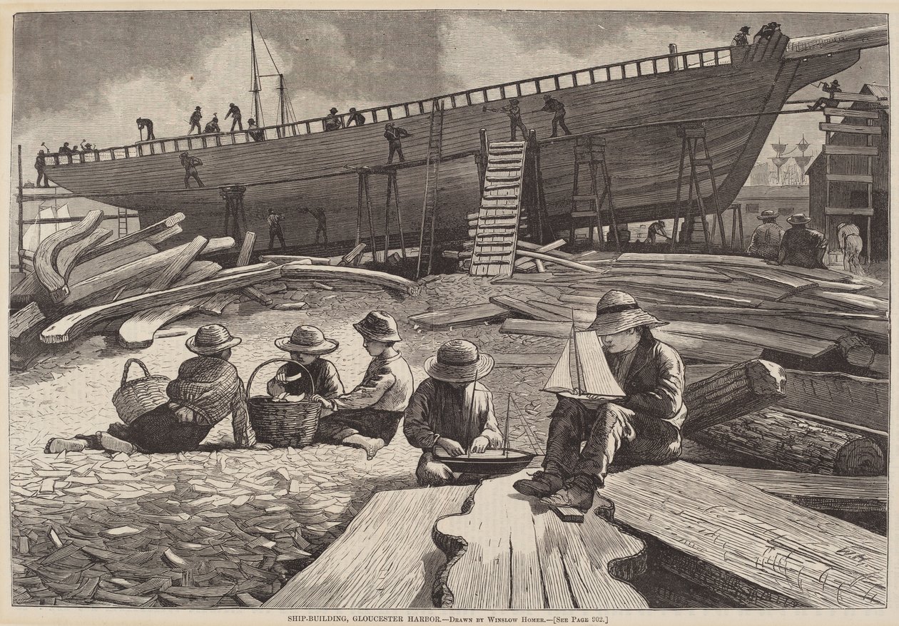 Skibsbyggeri, Gloucester Havn af after Winslow Homer