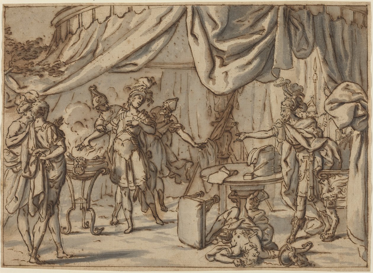 Mucius Scaevola af attributed to Bernardo Castello