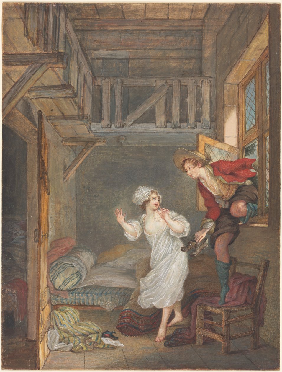 Elskerens besøg af attributed to Pierre Antoine Baudouin