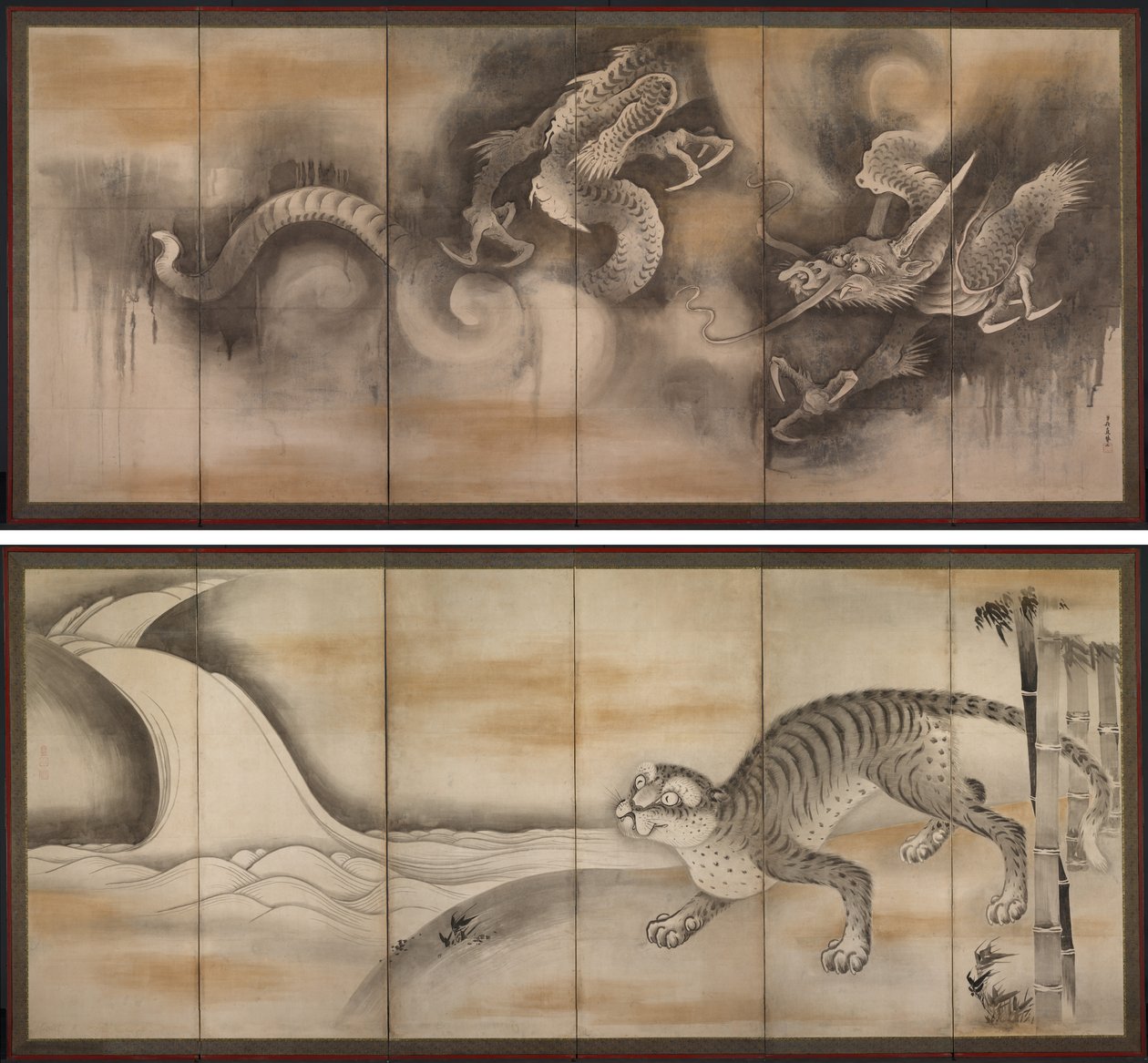 Drage og Tiger af attributed to Soga Nichokuan
