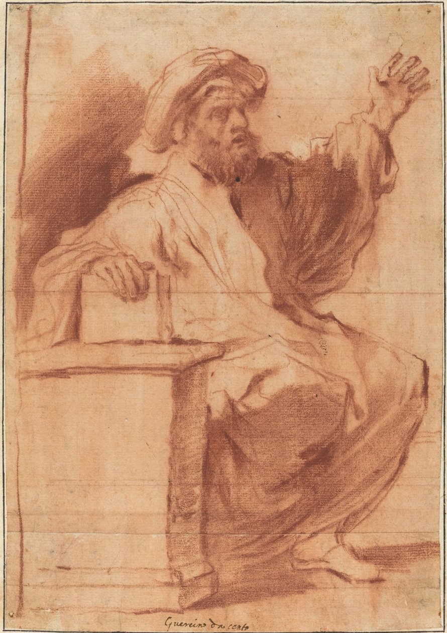 Siddende profet af called Guercino Follower of Giovanni Francesco Barbieri