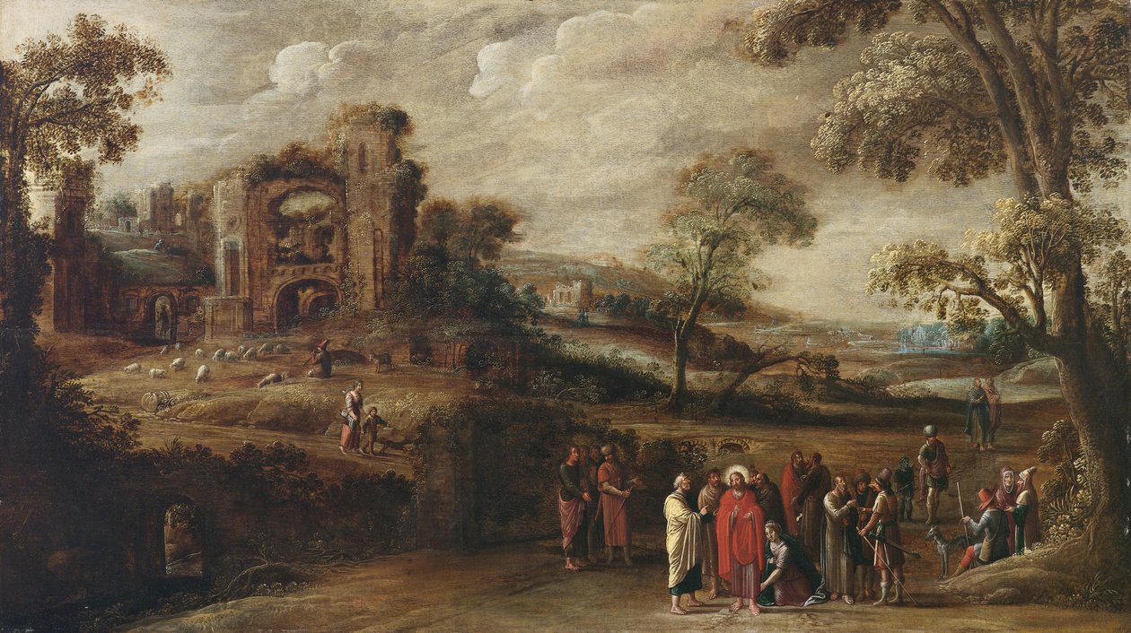 Kristus helbreder den blodige kvinde af circle of Simon Jordaens
