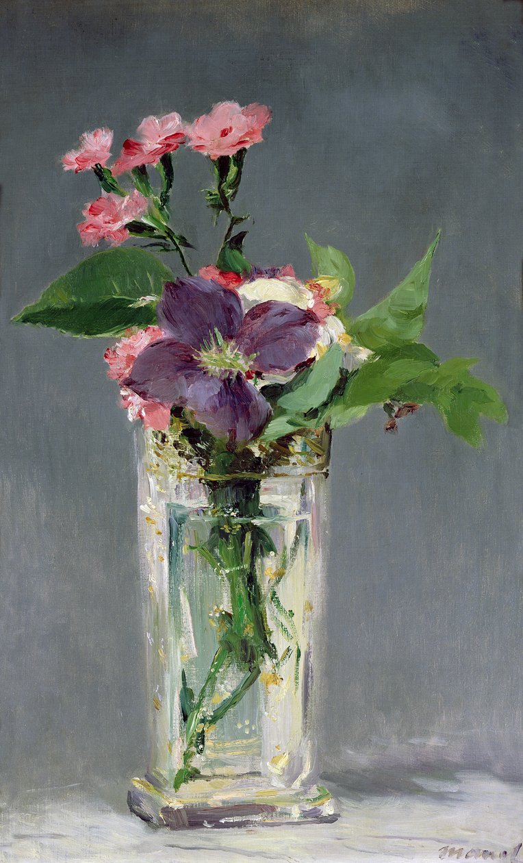 Pinks og Clematis i en krystalvase, c.1882 af Édouard Manet