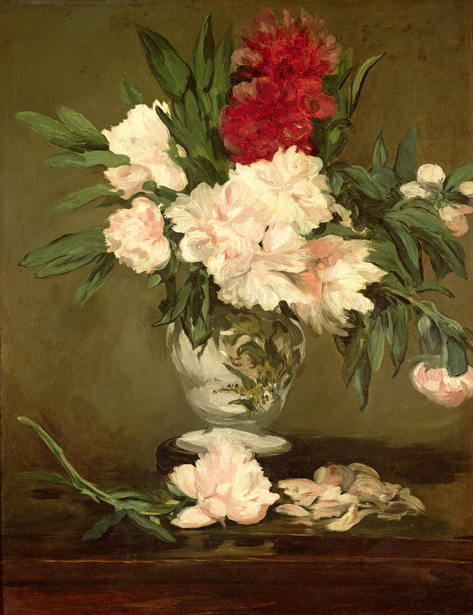 Vase med pæoner på en lille piedestal, 1864 af Édouard Manet