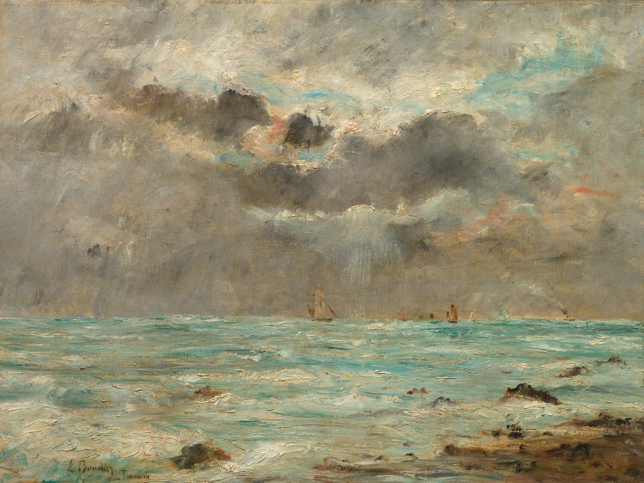 Kysten ved Trouville af imitator of Eugène Boudin