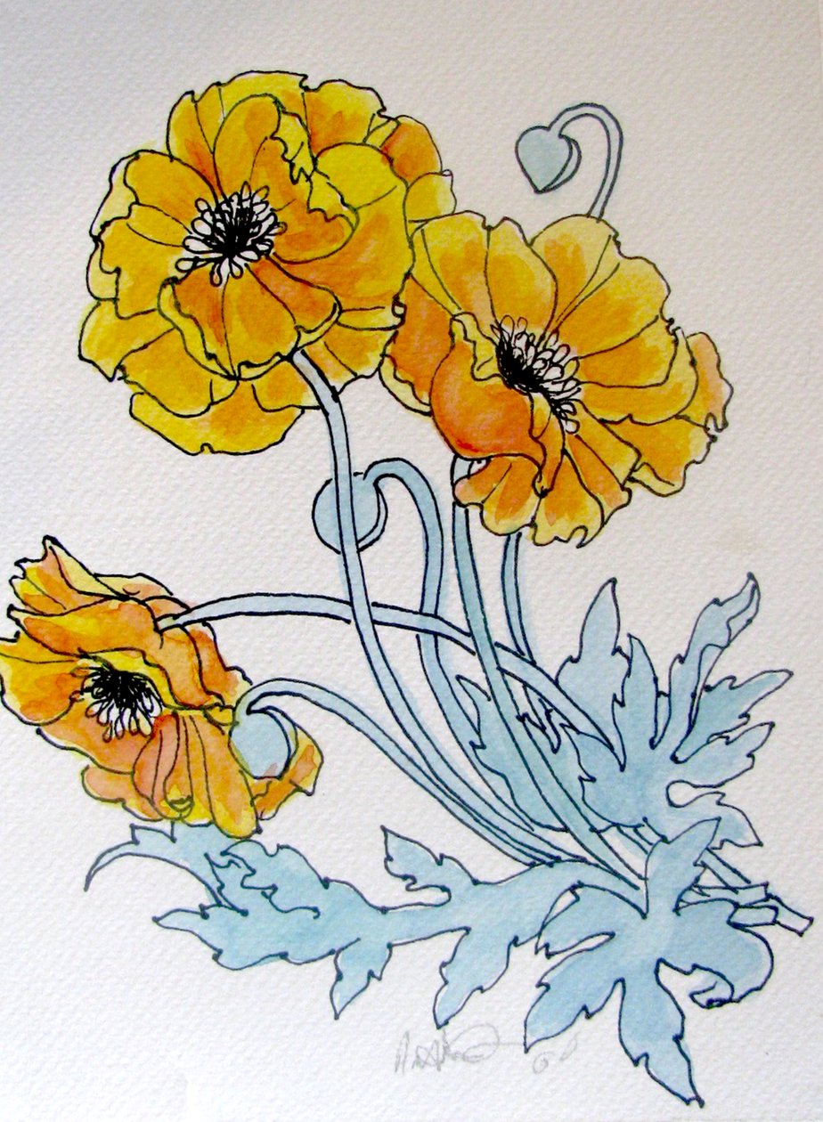POPPIES, 2015 (akvarel, blæk) af linda arthurs