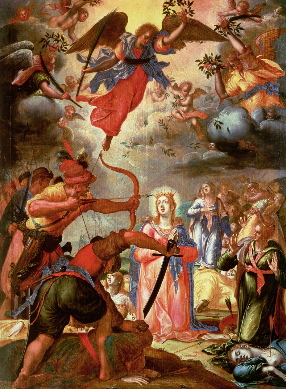 The Martyrium of St. Ursula, begyndelsen af det 17. århundrede (panel) af or Wit, Peter Witte