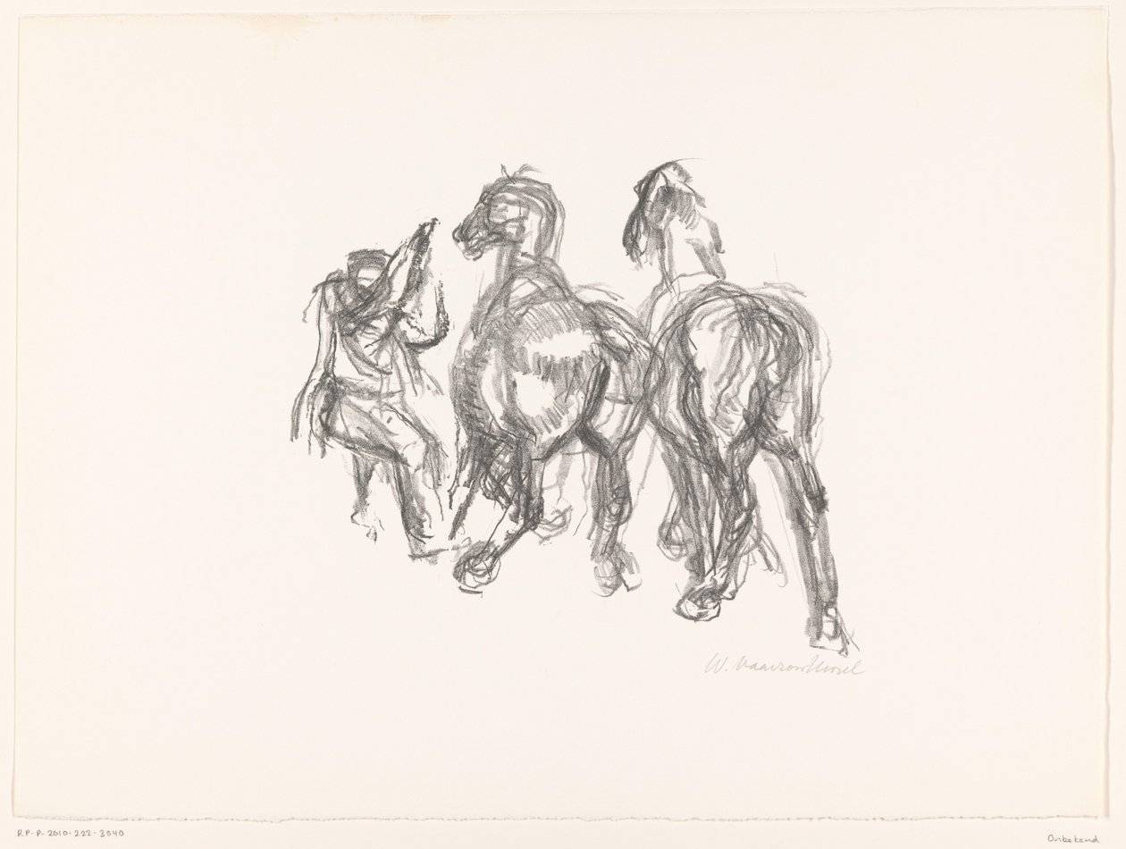Mennesker og heste af unknown (signed by artist)