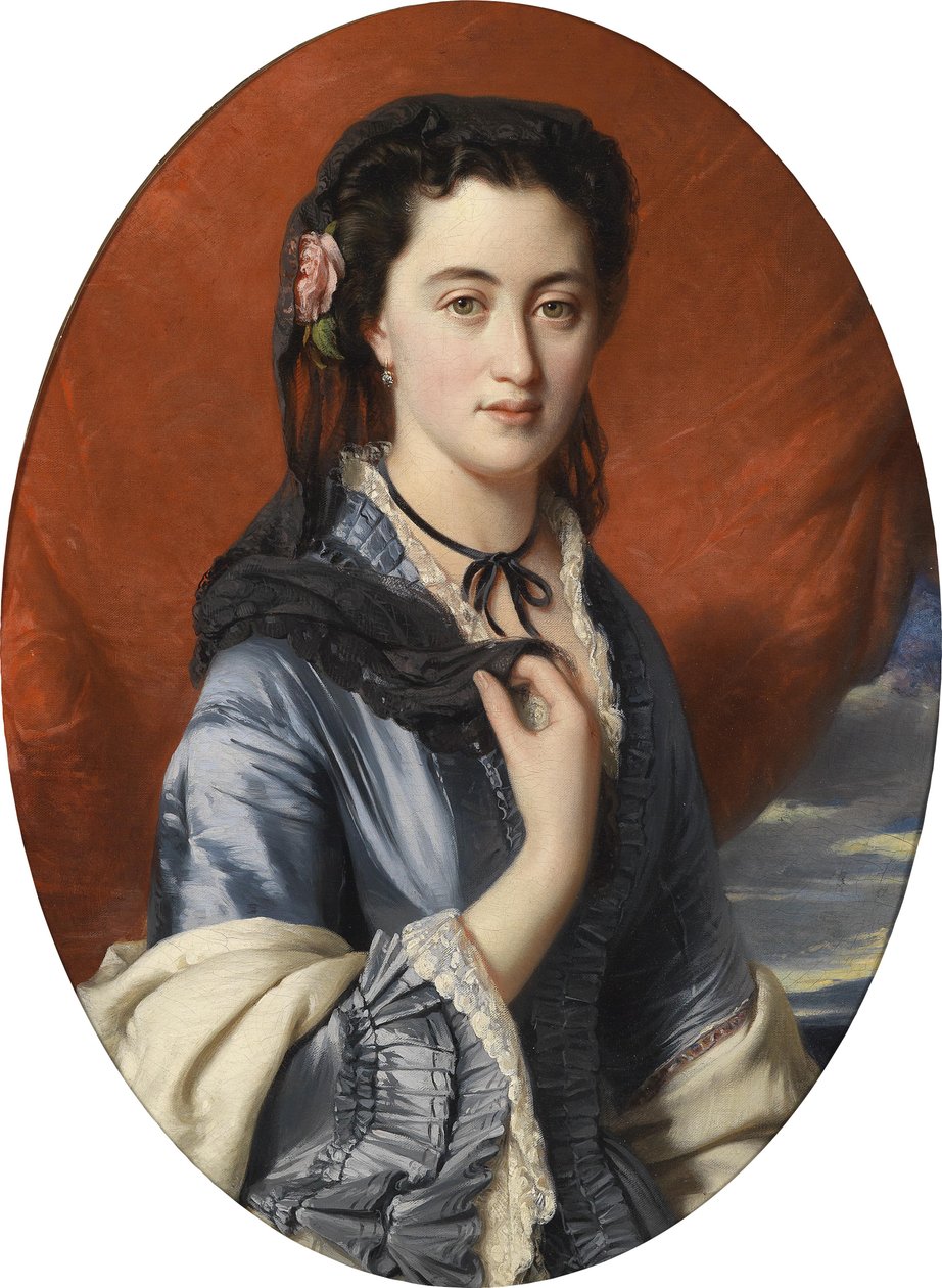 Portræt af en dame med roser i håret af workshop of Franz Xaver Winterhalter