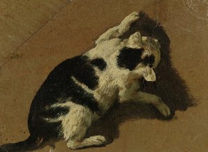 Katten leger (penseltegning)