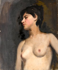 Kvinde semi-nøgen. Sort baggrund. Omkring 1880