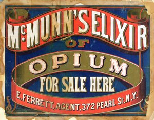 Plakat, der reklamerer for McMunns Elixir of Opium