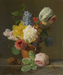 Stilleben med blomster og nødder. Omkring 1830
