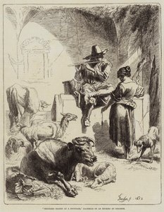 Hyrde siddende ved et springvand