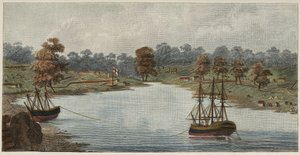 Sydney Cove, 1788 (håndfarvet kobberstik)