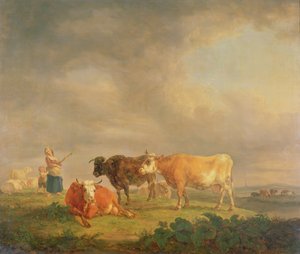 Kvæg græsser i et landskab, ca. 1820 (panel)
