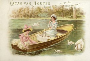 Kvinder i robåd, drikker chokolade