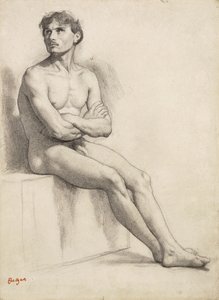 Man sidder, nøgenstudie, 1858