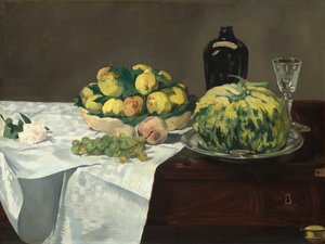 Stilleben med melon og ferskner, ca. 1866