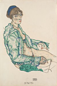Siddende halvnøgen med blåt hårbånd, 1914